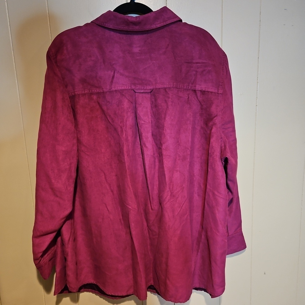 Catherine's Faux Suede Button-Down Shirt, Jacket, Burgundy, Plus Size 2X, Winter - Picture 3 of 5